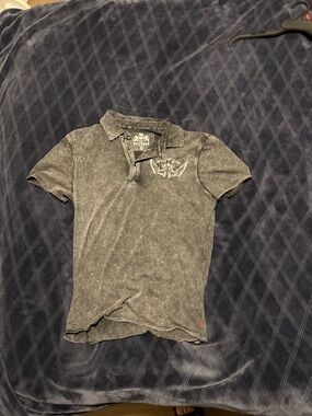 Express Washed Black/Grey Polo with Chest Crest